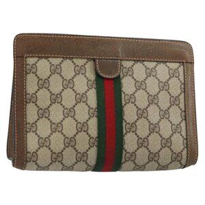 GUCCI GG Supreme Web Sherry Line Clutch Bag PVC Beige Red 89 01 001 Auth gh1405